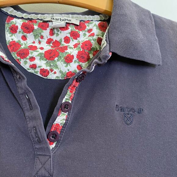 Barbour Charcoal Gray Short Sleeve Embroidered Logo Polo Shirt Womens Size 6 - Picture 3 of 7